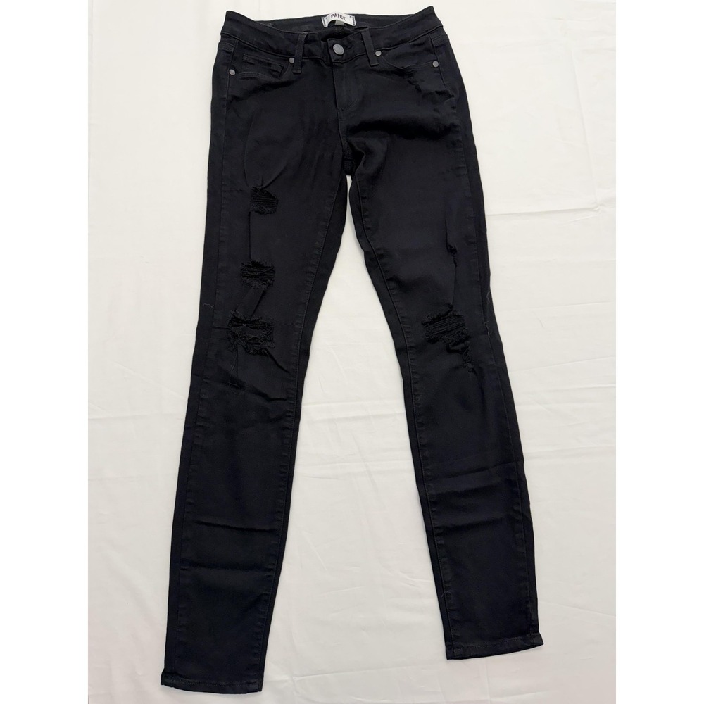 Paige Verdugo Ultra Skinny Jeans‎ Womens 26 Black Wash Stretch Distressed 27x30